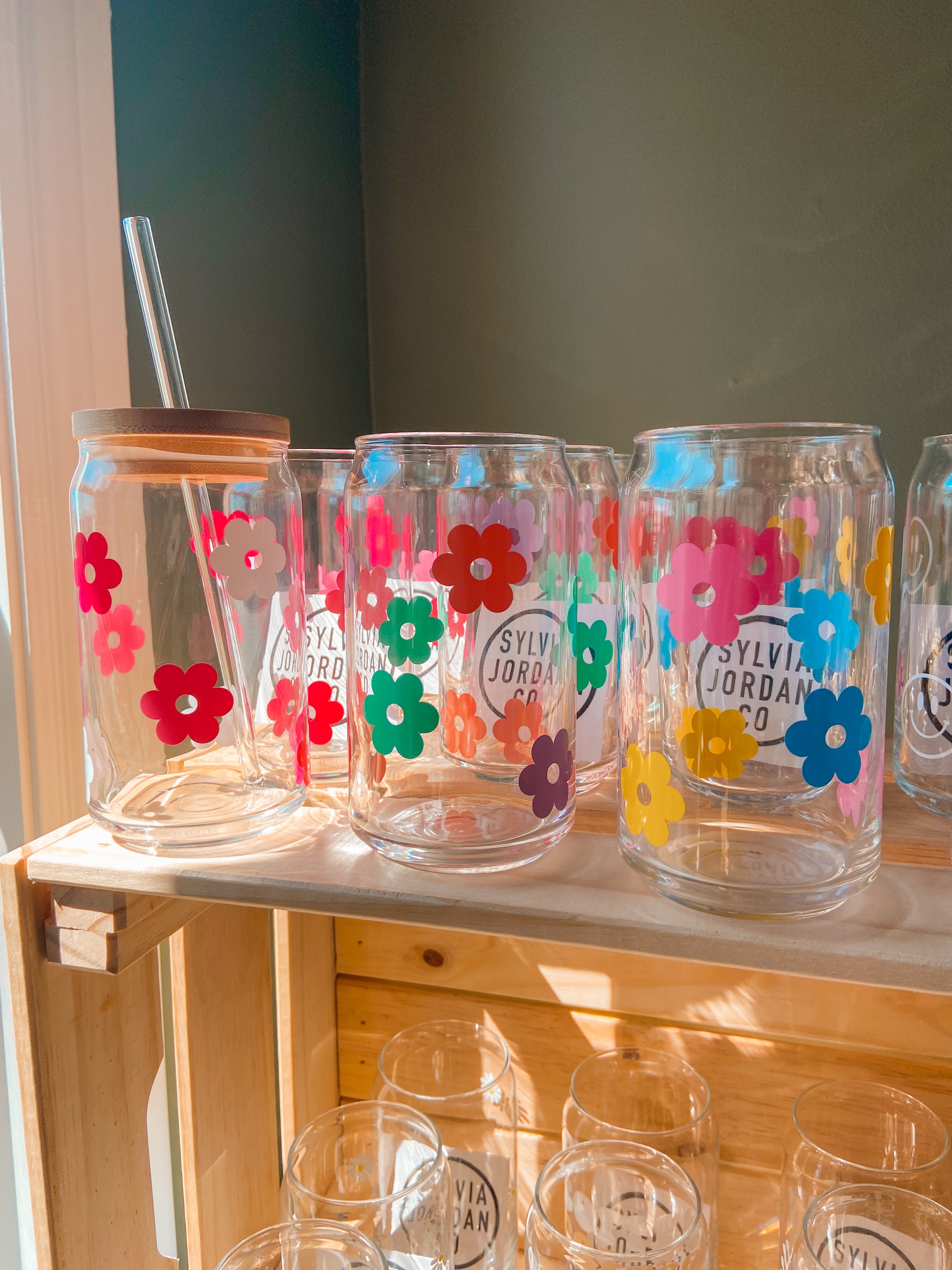 Retro Flowers Multicolor Beer Can Glass | Libbey Glass